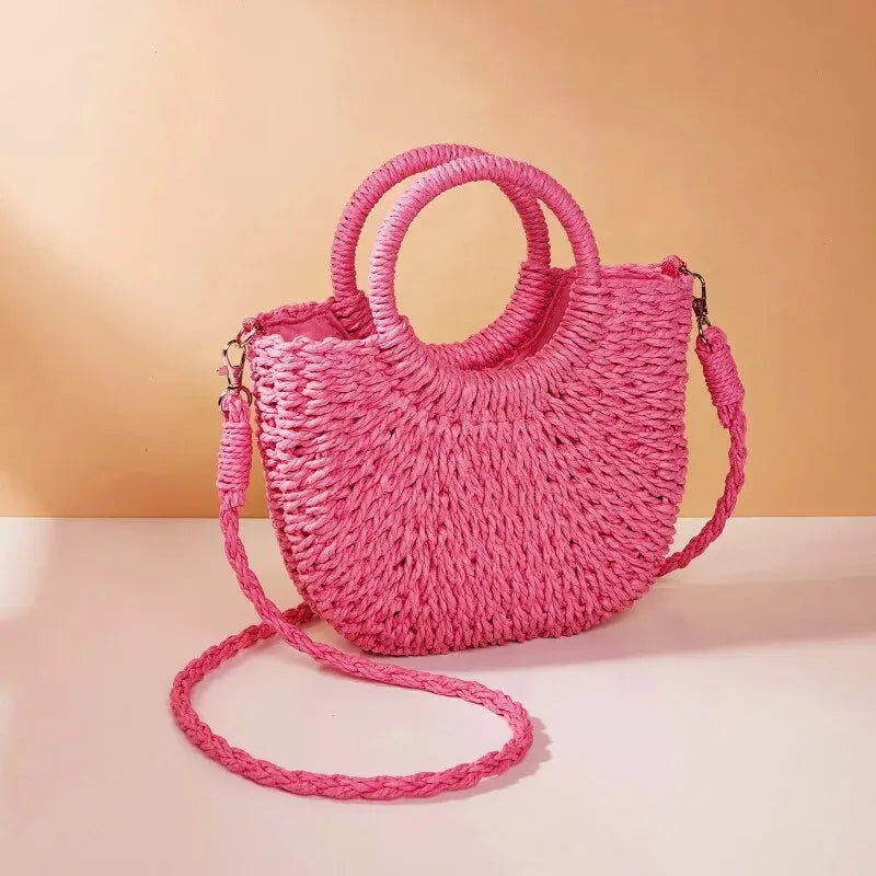 Sac bandoulière bohème en paille tressée