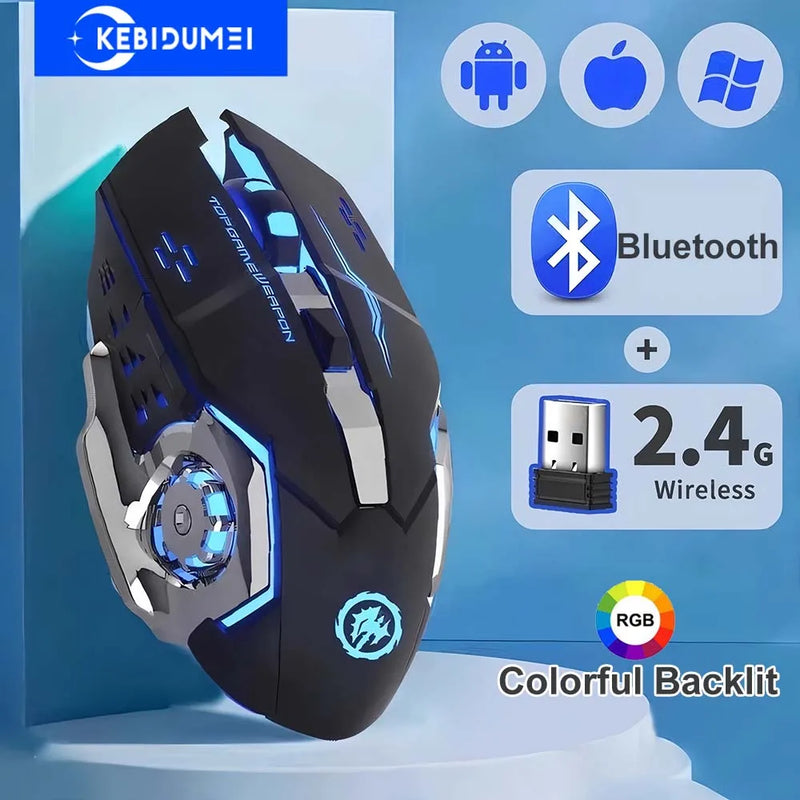 Souris gaming sans fil RGB rechargeable – BT5.2 2.4G Black