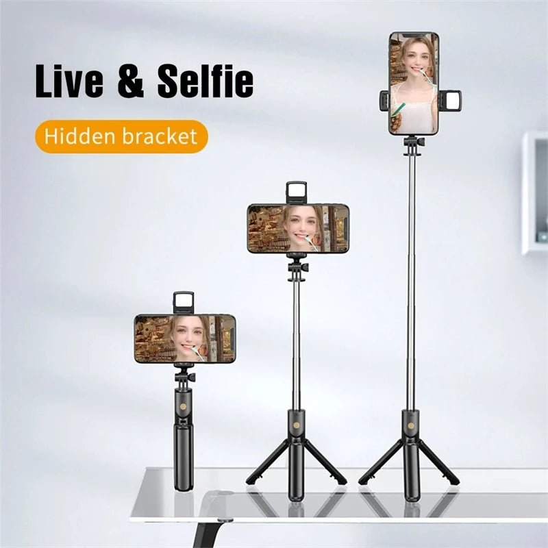 Trépied selfie Bluetooth extensible avec télécommande – White With Lights