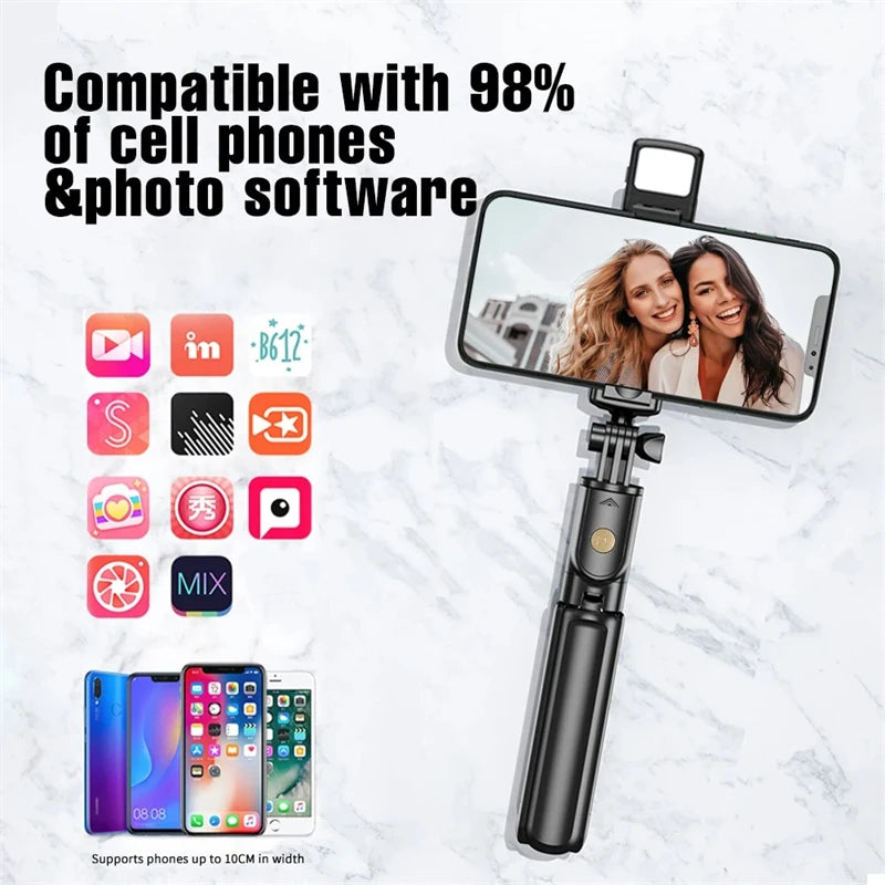Trépied selfie Bluetooth extensible avec télécommande – Green With Lights